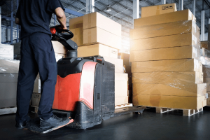 Electric forklift transportation scene