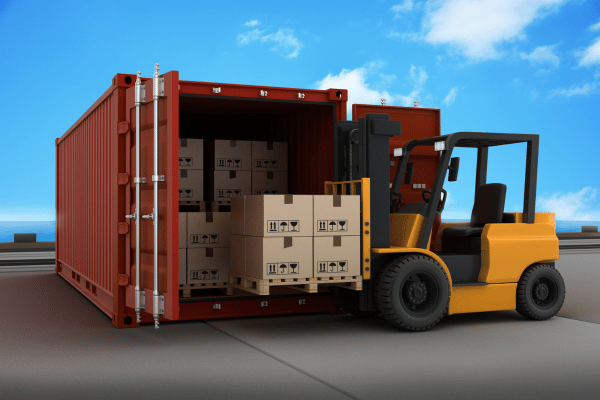 Electric forklift transportation scene